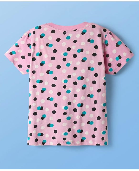 Pine Kids Single Jersey Knit Half Sleeves Capri Night Suit With Polka Dot Print - Pink