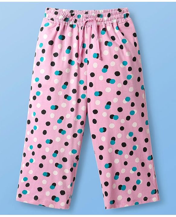 Pine Kids Single Jersey Knit Half Sleeves Capri Night Suit With Polka Dot Print - Pink
