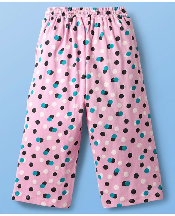 Pine Kids Single Jersey Knit Half Sleeves Capri Night Suit With Polka Dot Print - Pink