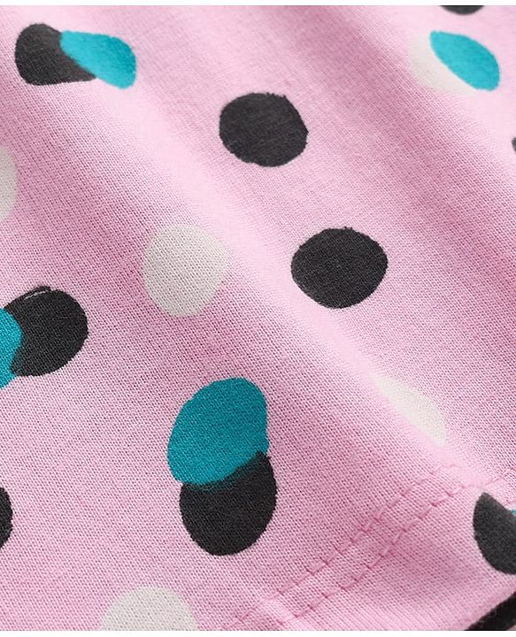 Pine Kids Single Jersey Knit Half Sleeves Capri Night Suit With Polka Dot Print - Pink