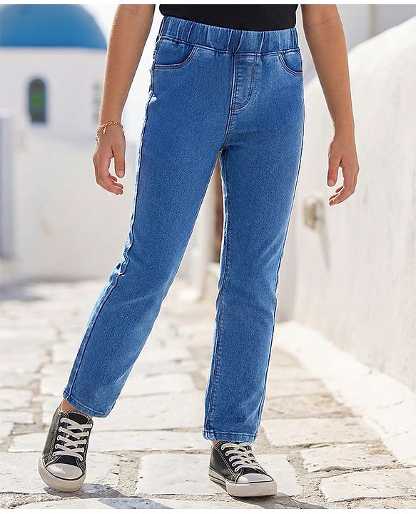 Pine Kids Woven Ankle Length Washed Denim Jeggings - Blue