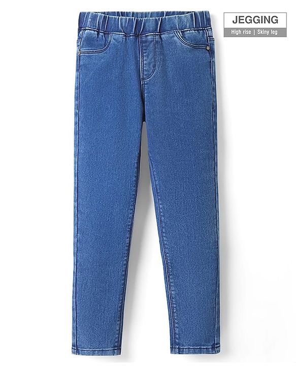 Pine Kids Woven Ankle Length Washed Denim Jeggings - Blue