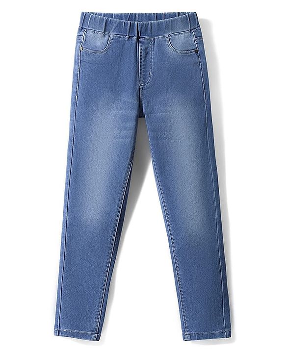 Pine Kids Woven Ankle Length Washed Denim Jeggings - Blue