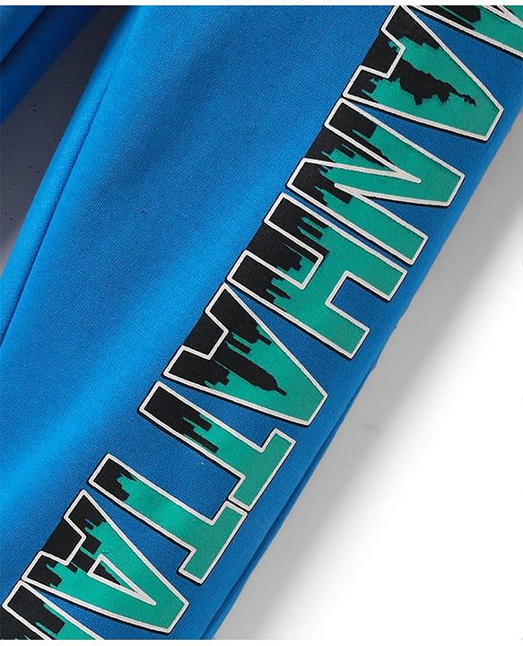 Pine Kids Cotton Knit Full Length Lounge Pant With Text Print - Light Blue