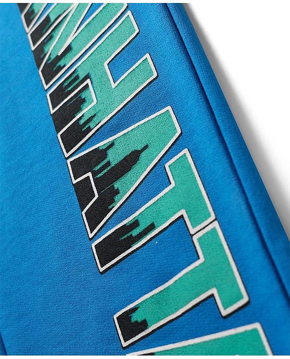 Pine Kids Cotton Knit Full Length Lounge Pant With Text Print - Light Blue