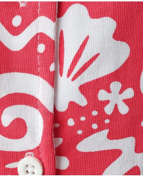 Pine Kids Single Jersey Knit Half Sleeves Co-ords Capri Night Suit With Tropical Theme Print - Red