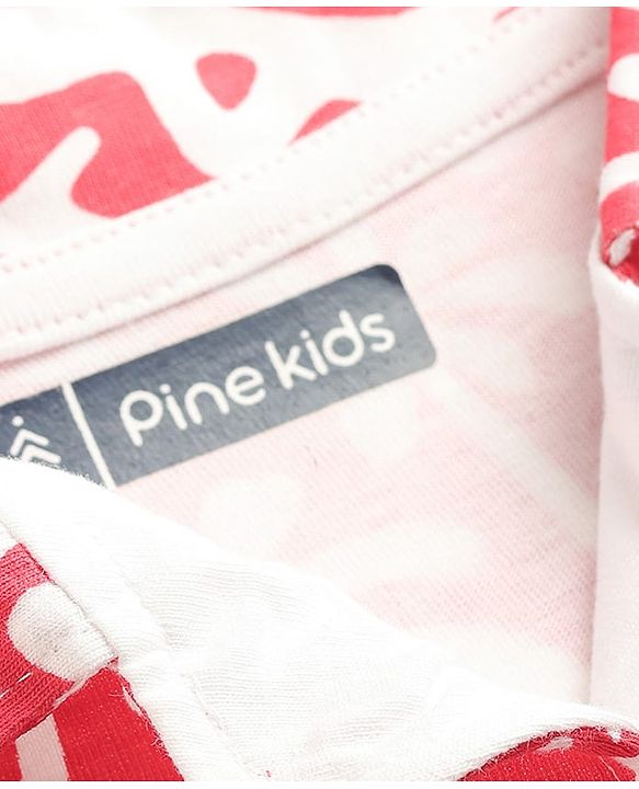 Pine Kids Single Jersey Knit Half Sleeves Co-ords Capri Night Suit With Tropical Theme Print - Red