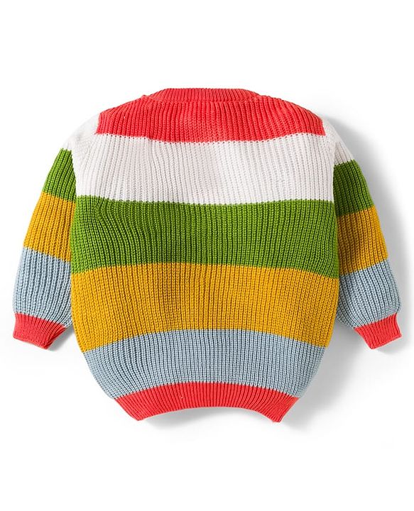 Babyhug Knit Full Sleeves Striped Sweater Set with Stripes - Multicolor
