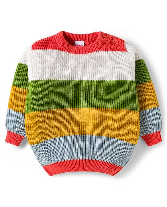 Babyhug Knit Full Sleeves Striped Sweater Set with Stripes - Multicolor