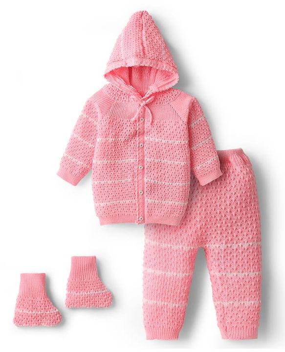 Babyhug Cotton Knit Full Sleeves Hooded Bath Robe Giraffe Embroidery - Green