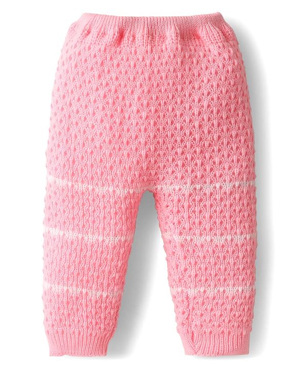 Babyhug Knit Full Raglan Sleeves Front Open Hooded Sweater Set with Booties & Stripes - Pink