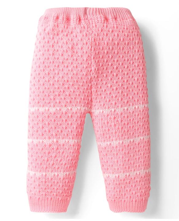 Babyhug Knit Full Raglan Sleeves Front Open Hooded Sweater Set with Booties & Stripes - Pink
