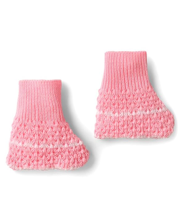 Babyhug Knit Full Raglan Sleeves Front Open Hooded Sweater Set with Booties & Stripes - Pink