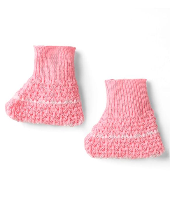 Babyhug Knit Full Raglan Sleeves Front Open Hooded Sweater Set with Booties & Stripes - Pink