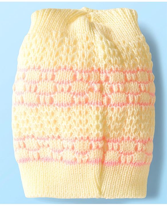 Babyhug Knit Full Sleeves Front Open Sweater Set with Stripe Designed Cap & Booties - Pink & White