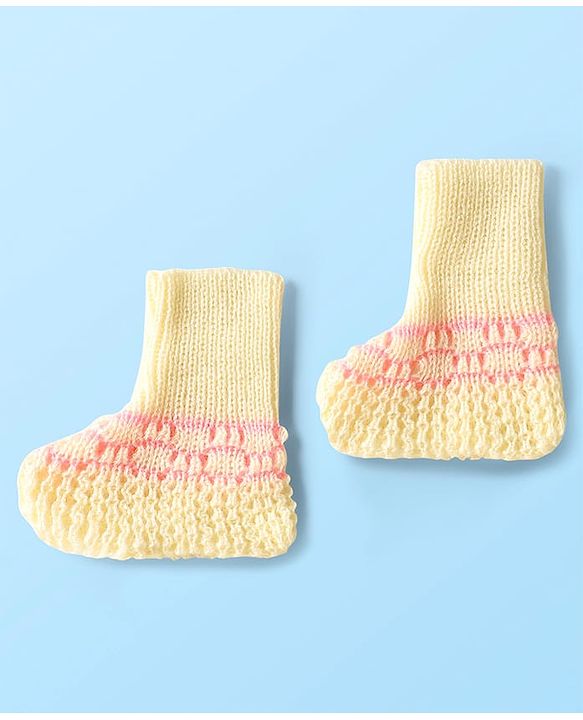 Babyhug Knit Full Sleeves Front Open Sweater Set with Stripe Designed Cap & Booties - Pink & White