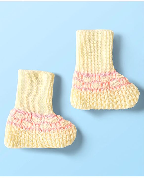 Babyhug Knit Full Sleeves Front Open Sweater Set with Stripe Designed Cap & Booties - Pink & White