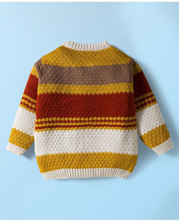 Babyhug Knit Full Sleeves Pullover Sweater & Pant Set with Color Block Design - Mustard & Brown