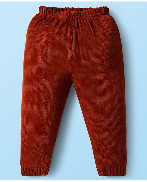 Babyhug Knit Full Sleeves Pullover Sweater & Pant Set with Color Block Design - Mustard & Brown