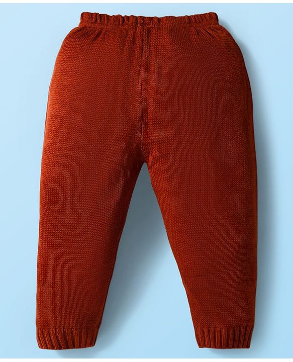Babyhug Knit Full Sleeves Pullover Sweater & Pant Set with Color Block Design - Mustard & Brown