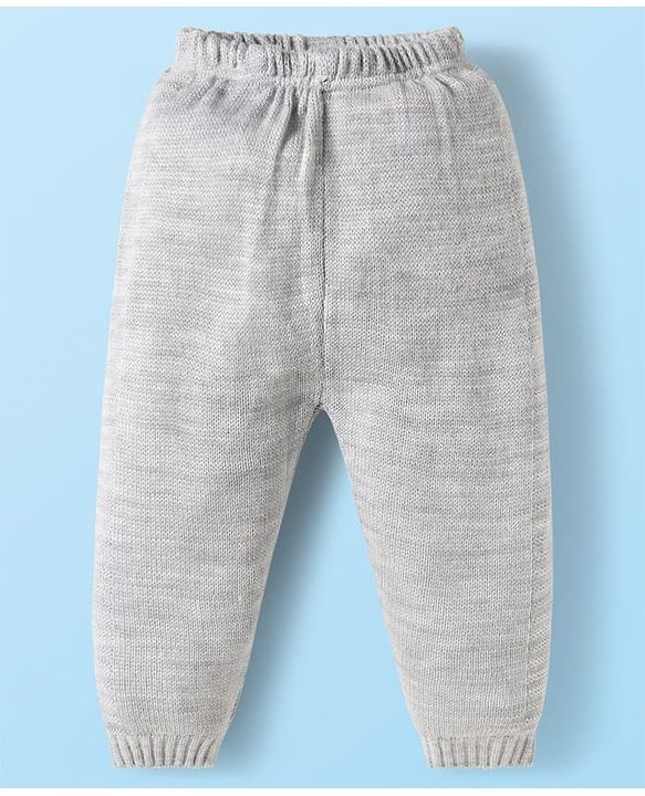 Babyhug Knit Full Sleeves Sweater Set with Stripes & Cable Knit Design - Grey & Light Blue