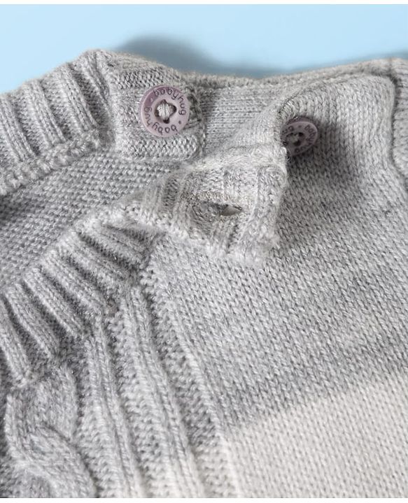 Babyhug Knit Full Sleeves Sweater Set with Stripes & Cable Knit Design - Grey & Light Blue