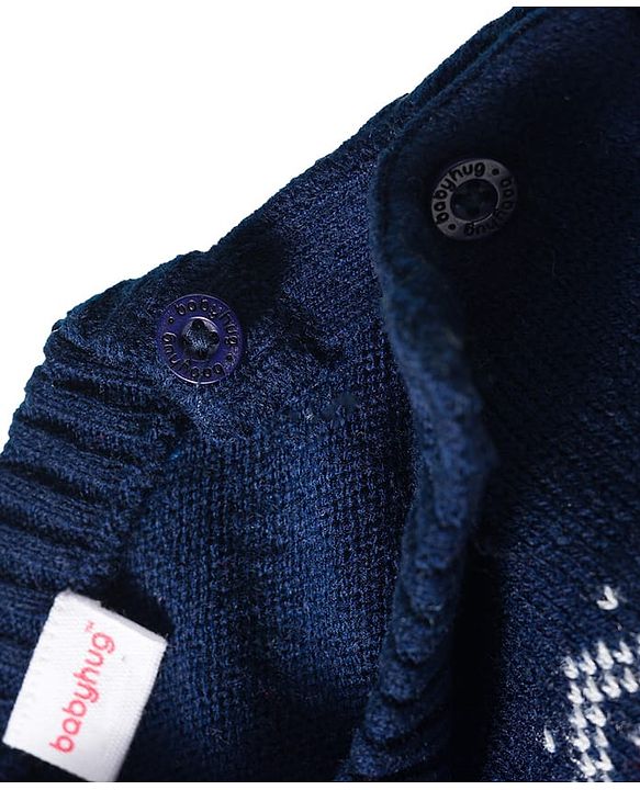 Babyhug Knit Full Sleeves Pullover Sweater & Pant Set with Fair Isle Design - Navy Blue