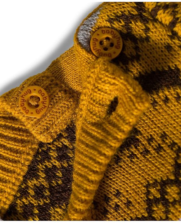 Babyhug Knit Full Sleeves Pullover Sweater & Pant Set with Fair Isle Design - Mustard & Brown