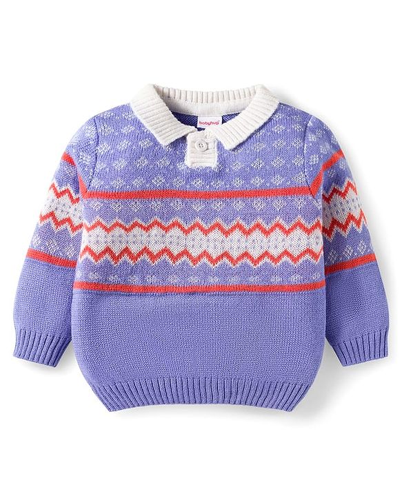 Babyhug Knit Full Sleeves Sweater Set with Design - Lavender
