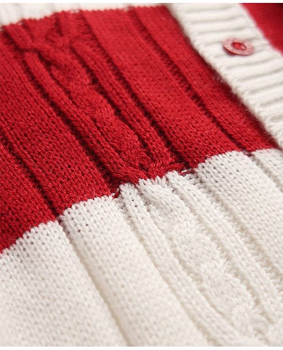 Babyhug Knit Full Sleeves Front Open Sweater With Stripes Design- Red & White