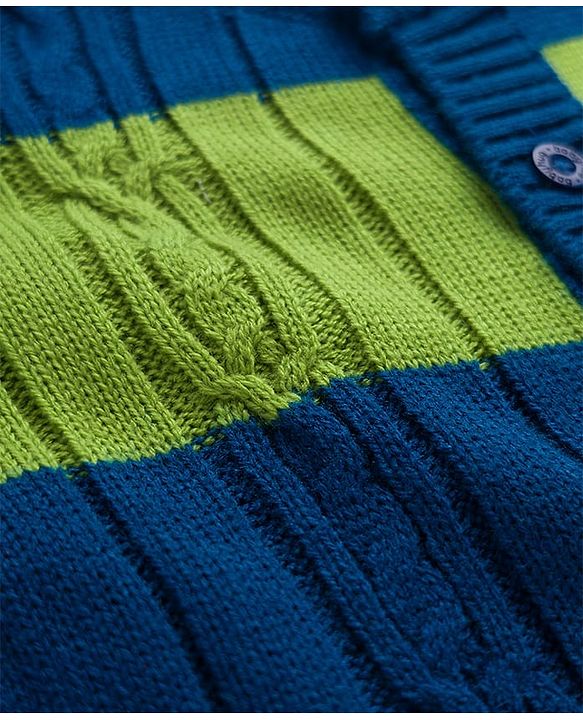 Babyhug Knit Full Sleeves Front Open Sweater With Stripes Design- Blue & Green