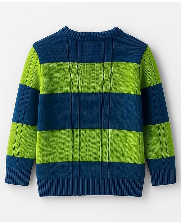 Babyhug Knit Full Sleeves Front Open Sweater With Stripes Design- Blue & Green