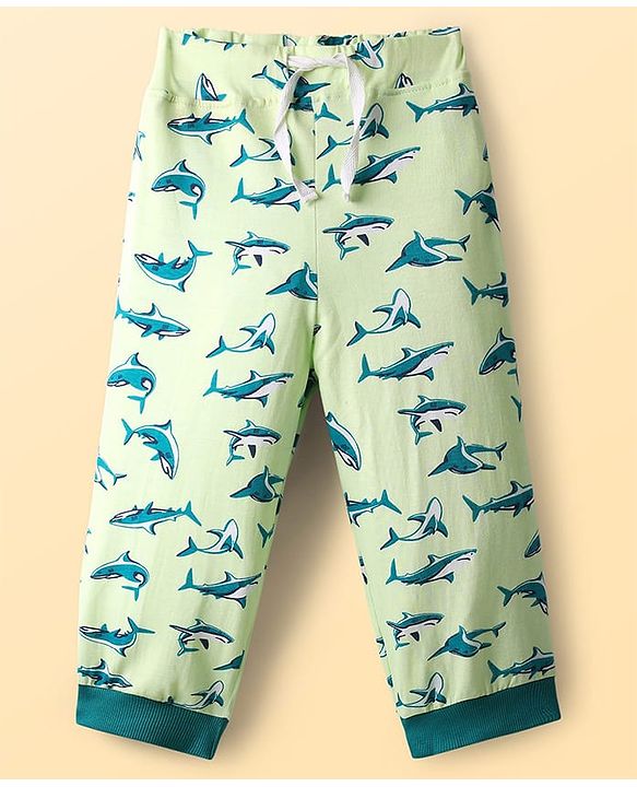Pine Kids Single Jersey Knit Full Sleeves Co-Ord Night Suit With Shark Print - Lime Green