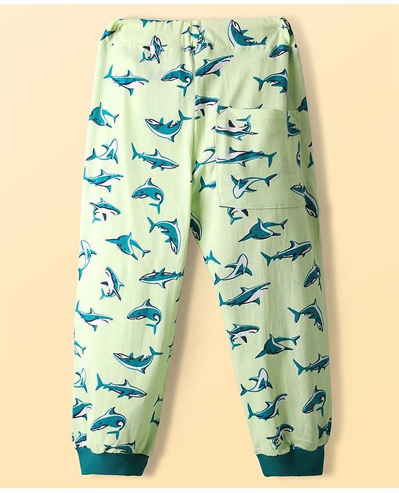 Pine Kids Single Jersey Knit Full Sleeves Co-Ord Night Suit With Shark Print - Lime Green