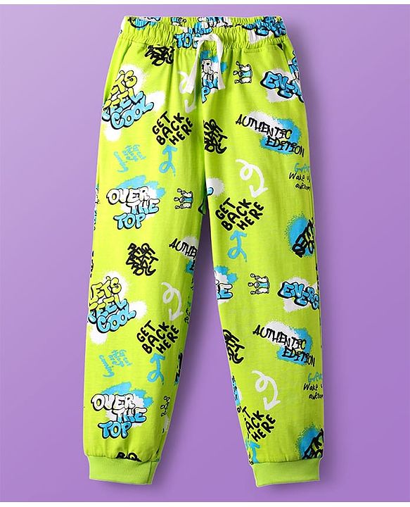 Pine Kids Single Jersey Knit Half Sleeves Co-ords Night Suit with Text Print - Neon Green