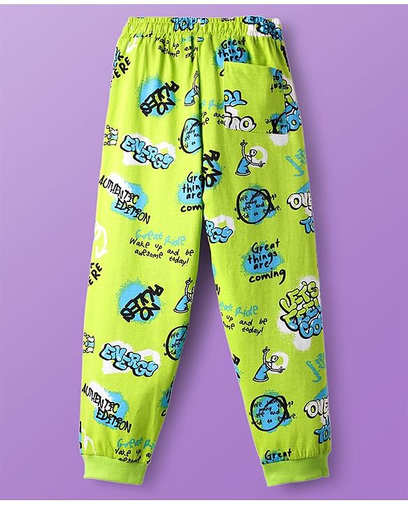 Pine Kids Single Jersey Knit Half Sleeves Co-ords Night Suit with Text Print - Neon Green