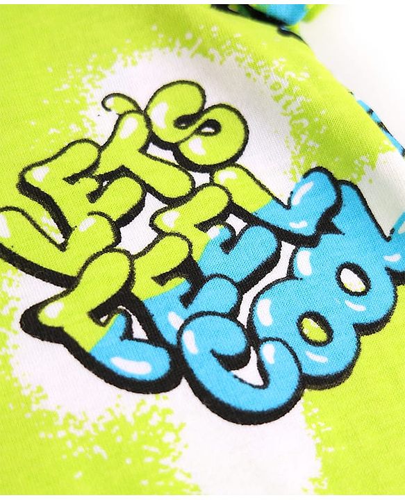 Pine Kids Single Jersey Knit Half Sleeves Co-ords Night Suit with Text Print - Neon Green