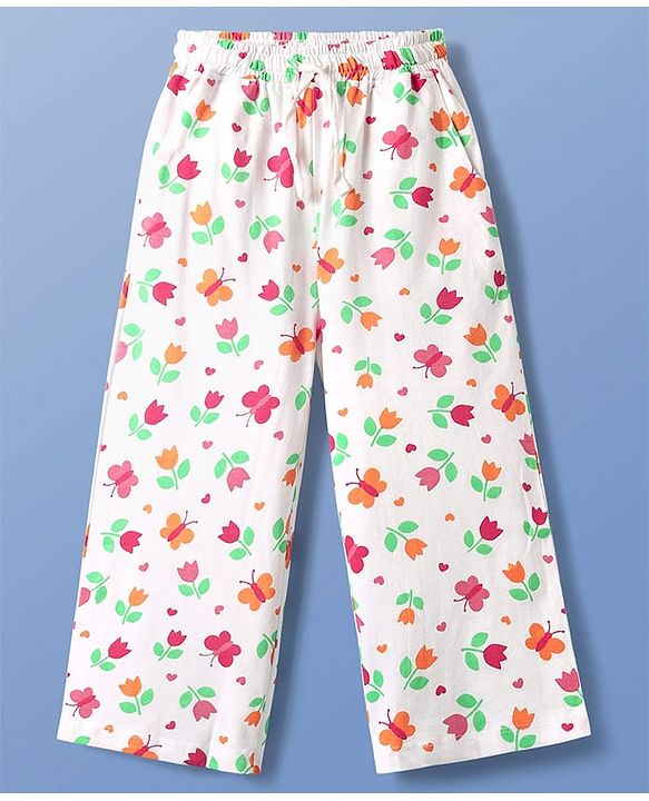 Pine Kids Single Jersey Knit Half Sleeves Co-ords Night Suit With Floral Print - White
