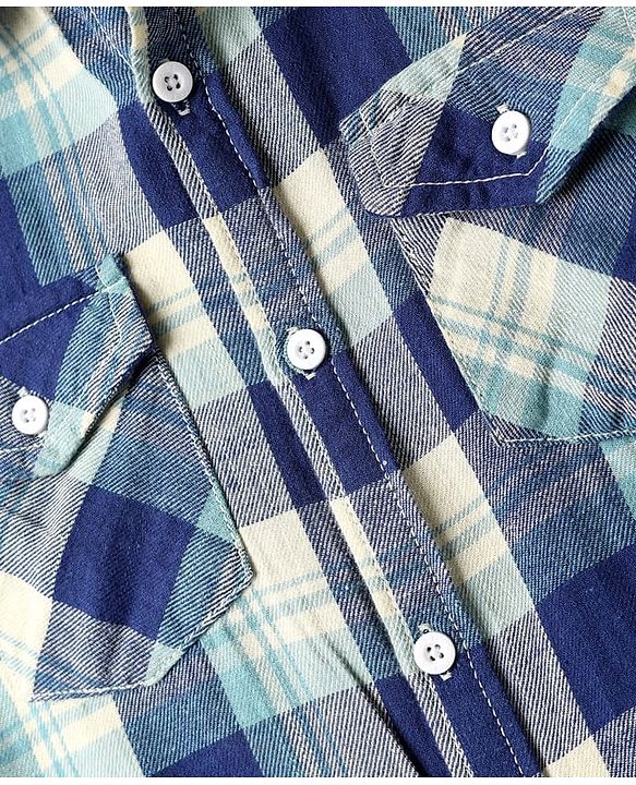 Pine Kids Cotton Woven Full Sleeves Hooded Shirt with Checks Print - Blue