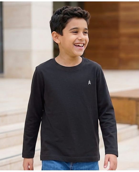 Pine Kids Cotton Knit Full Sleeves Solid T-Shirt with Brand Logo - White