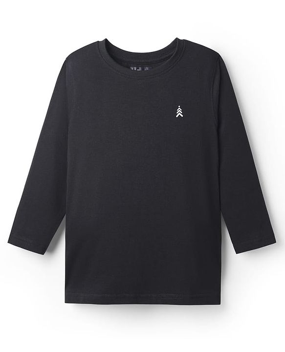 Pine Kids Cotton Knit Full Sleeves Solid T-Shirt with Brand Logo - White