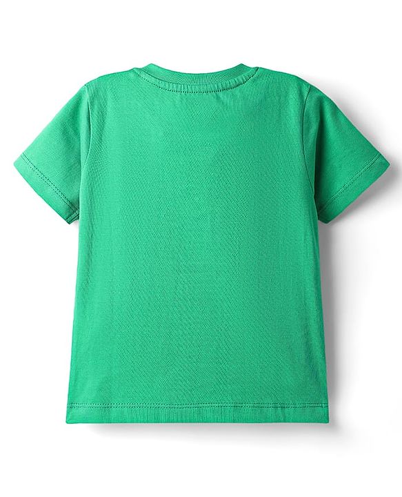 Babyhug Cotton Knit Half Sleeves Night Suit With Text & Animal Print - Green & Navy Blue