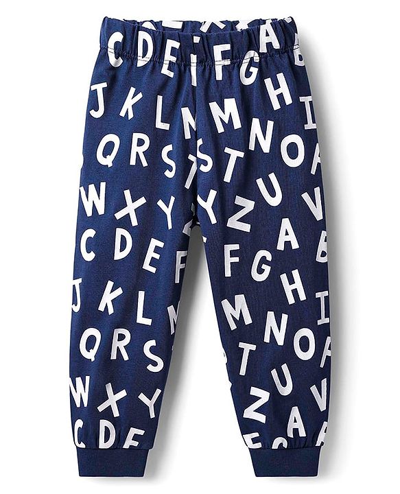 Babyhug Cotton Knit Half Sleeves Night Suit With Text & Animal Print - Green & Navy Blue