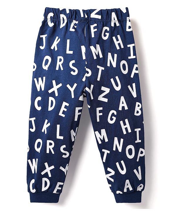 Babyhug Cotton Knit Half Sleeves Night Suit With Text & Animal Print - Green & Navy Blue