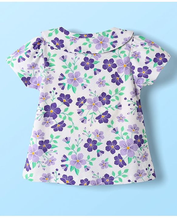 Babyhug Cotton Knit Front Open Half Sleeves Co-ords Night Suit With Floral Print - Blue