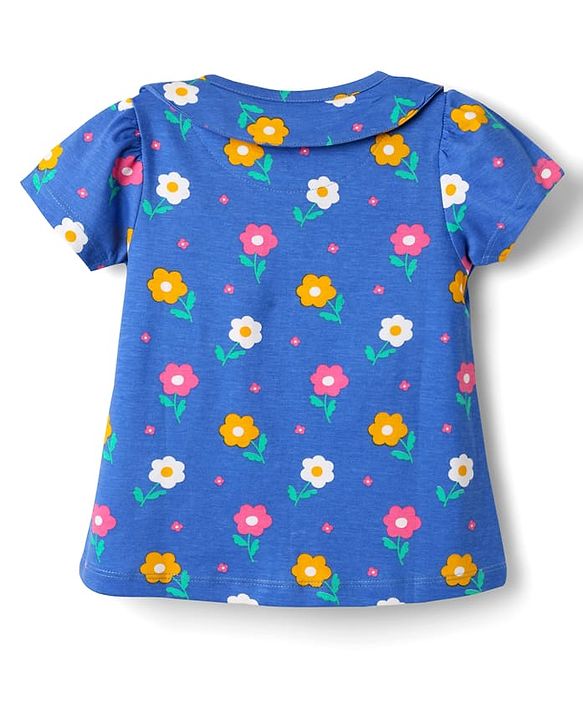 Babyhug 100% Cotton Knit Half Sleeves Co-ords Front Open Night Suit With Floral Print - Blue