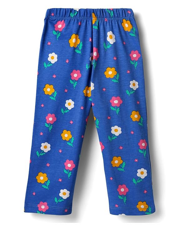 Babyhug 100% Cotton Knit Half Sleeves Co-ords Front Open Night Suit With Floral Print - Blue