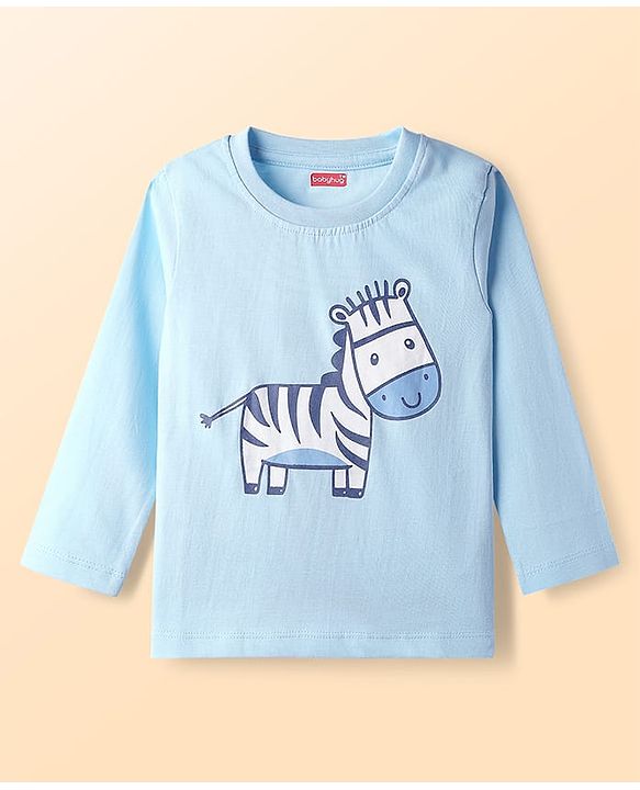 Babyhug Cotton Knit Full Sleeves Night Suit With Zebra Print - Light Blue