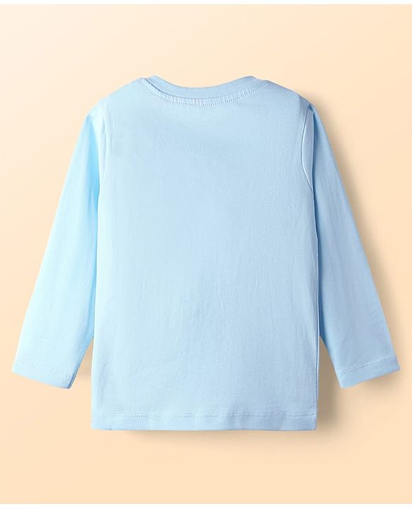 Babyhug Cotton Knit Full Sleeves Night Suit With Zebra Print - Light Blue