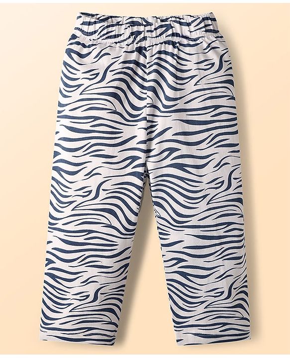 Babyhug Cotton Knit Full Sleeves Night Suit With Zebra Print - Light Blue